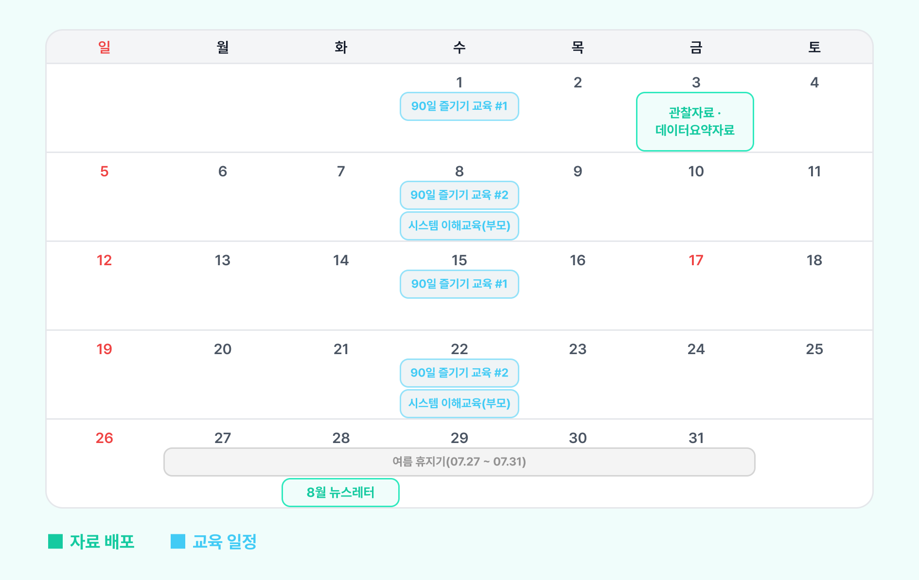 7월 주요 일정 캘린더
